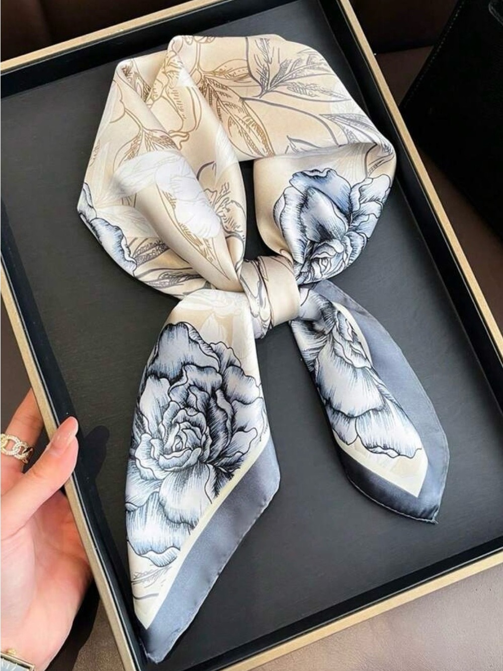 Blue floral western wild rag silky scarf, new!